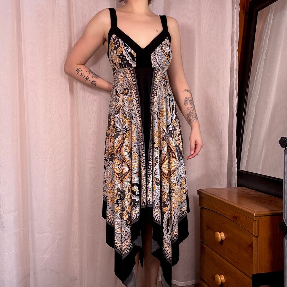 Dressbarn Paisley Handkerchief Hem Midi Dress Size 10 Boho Festival